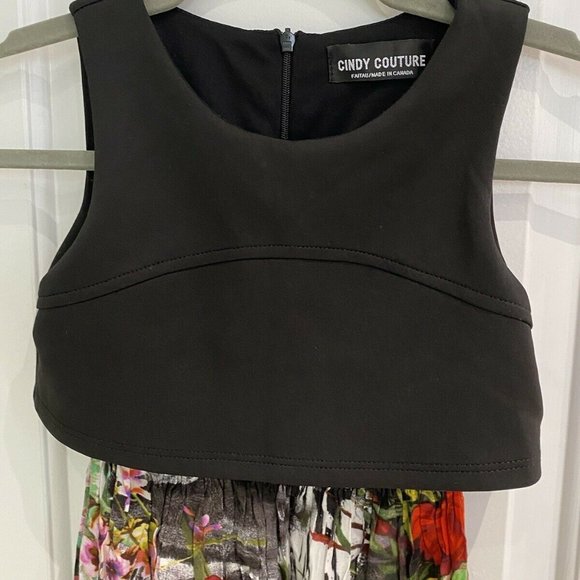 CINDY COUTURE Girls, Black Crop Top Floral Print 6 - Picture 7 of 12